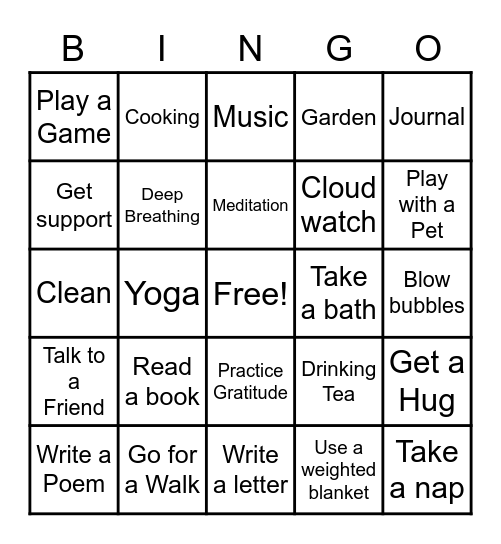 Coping Skills Bingo Card