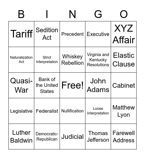 Early Republic Bingo Card