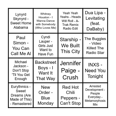 The Prince Music Bingo Round 2 Bingo Card