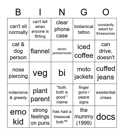 bi stereotype Bingo Card