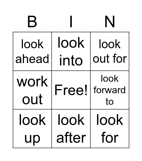 Phrasal verbs investigating Bingo Card