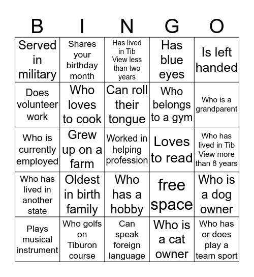 Get Acquainted Bingo Card