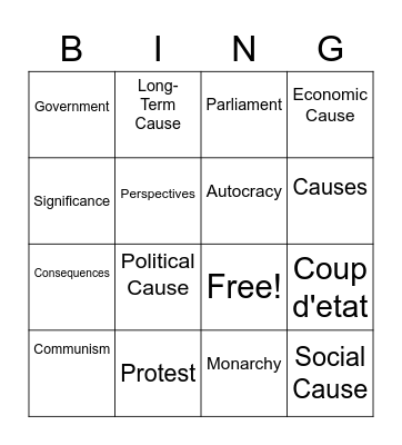 Revolution and Protest Bingo Card