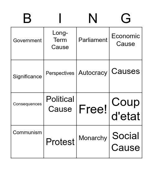 Revolution and Protest Bingo Card