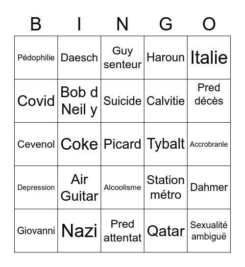 Dava Bingo Card