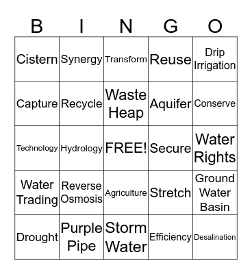 Water Conservation Bingo Card