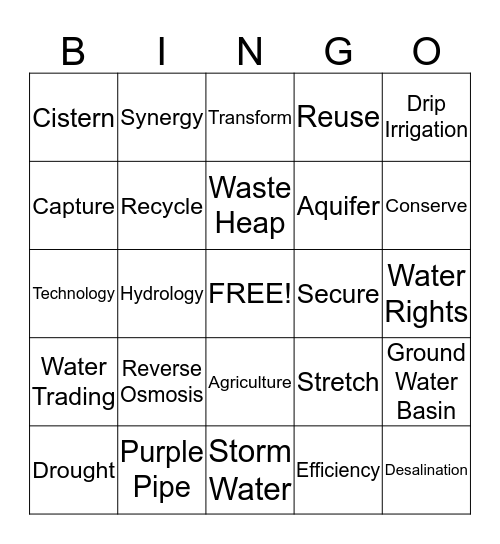 Water Conservation Bingo Card