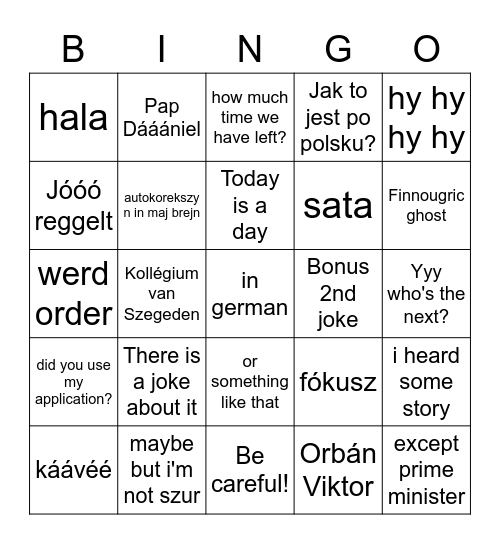 Pap Bingo Card