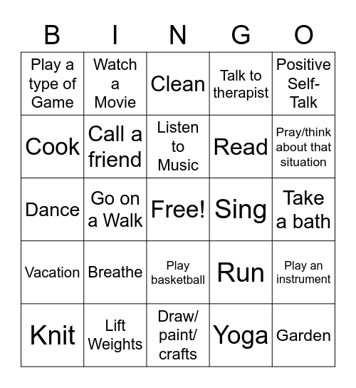 Dealing With Stress Bingo Card