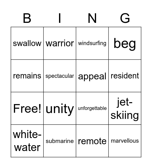Life B1+ up to U3 Bingo Card