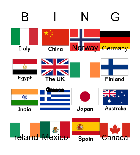 Countries Bingo Card