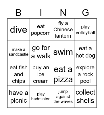 Do you want to.......? Bingo Card