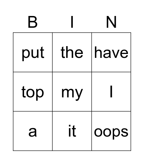 Starlight School Clothes Bingo Card