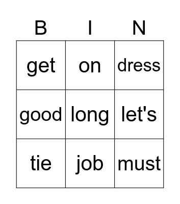 Starlight School Clothes Bingo Card