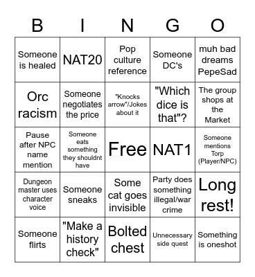 Bingo Bango Bongo DND Bingo Card