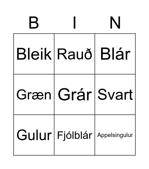 Litur Bingo Card