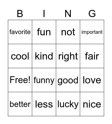 Chat-Positive - Positive describing words Bingo Card