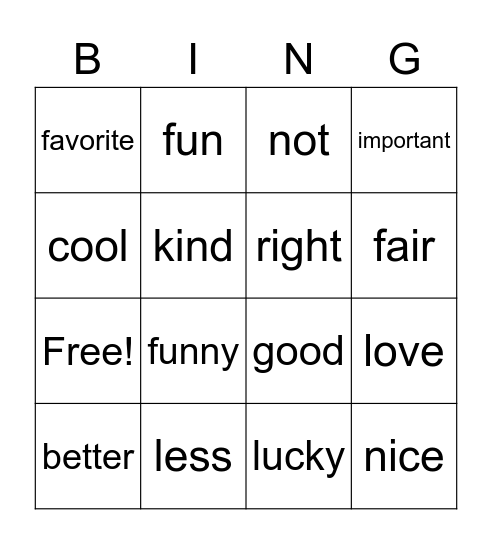 Chat-Positive - Positive describing words Bingo Card