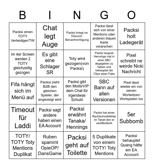 TOTY 30h Bullshitbingo - Packsi 28.01. Bingo Card