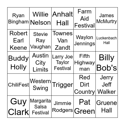 Texas Country Music & Honkytonks Bingo Card