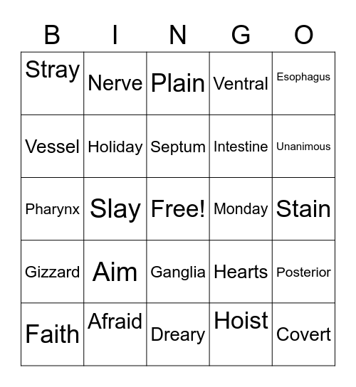Spelling Bingo Card