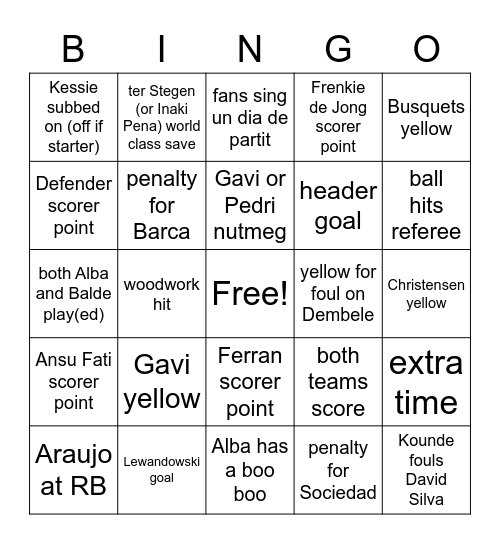 Barca - Real Sociedad CdR Bingo Card