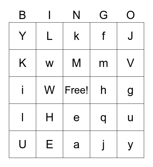 Letter ID Bingo Card
