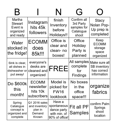 JK December Bingo! Bingo Card