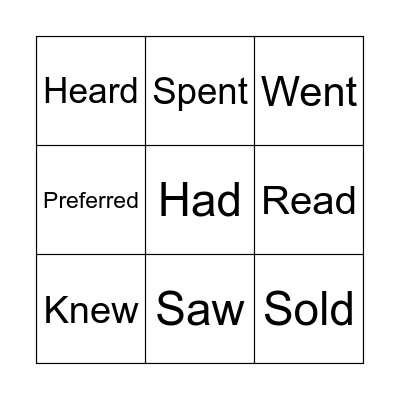 Verbs in the Past Tense Bingo Card