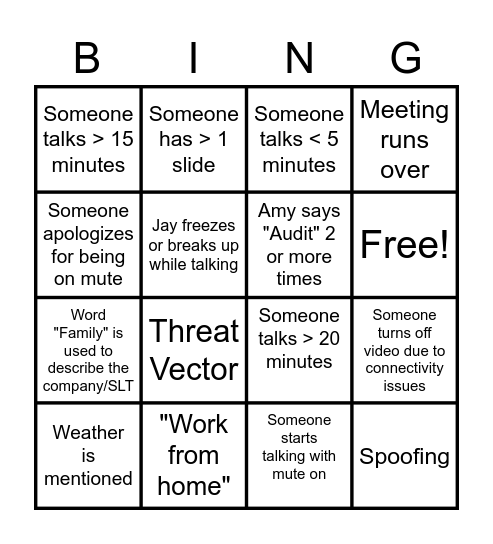 SLT Bingo Card