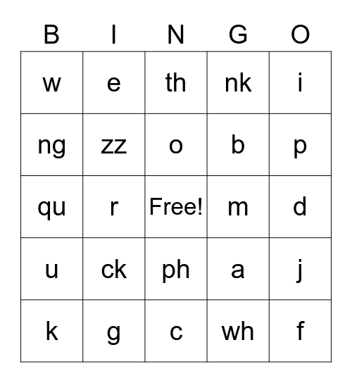 Phonics Bingo Card