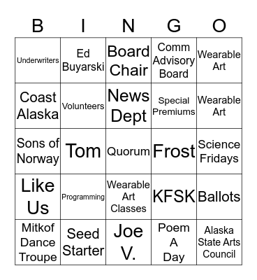 KFSK ANNUAL MEETING BINGO Card