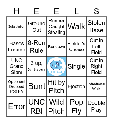 2023 UNC Softball Bingo Card