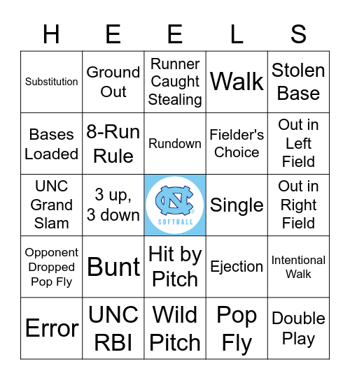 2023 UNC Softball Bingo Card