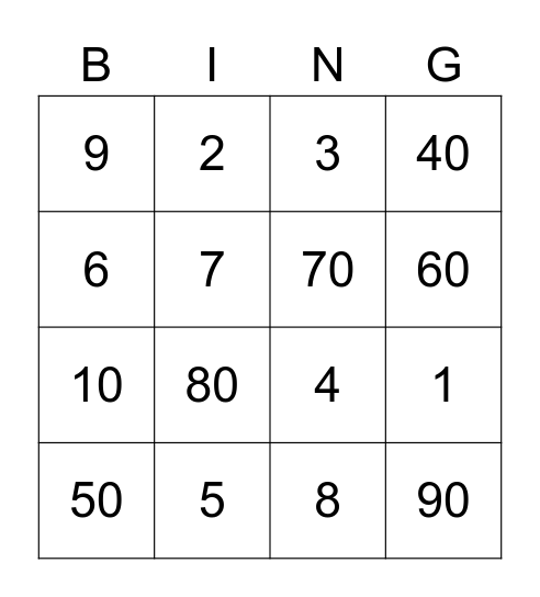 Division Bingo Card