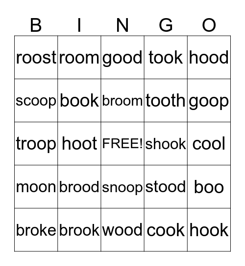 Phonics Bingo  (oo vowel team) Bingo Card