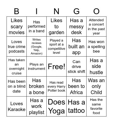 Find 2 Workmates Who.... Bingo Card