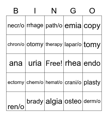 Medical Terminology BINGO Card