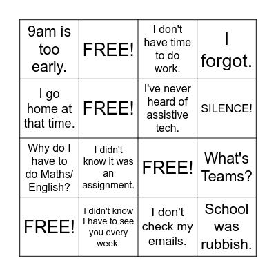 Student's Sayings Bingo Card