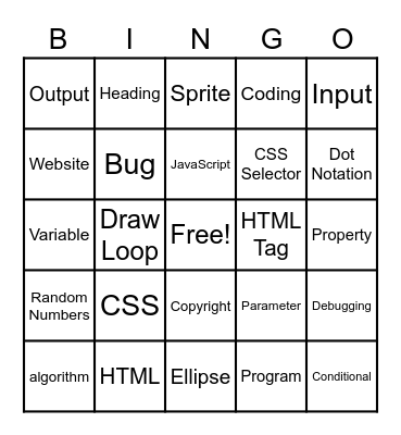 Computer Science Bingo Card