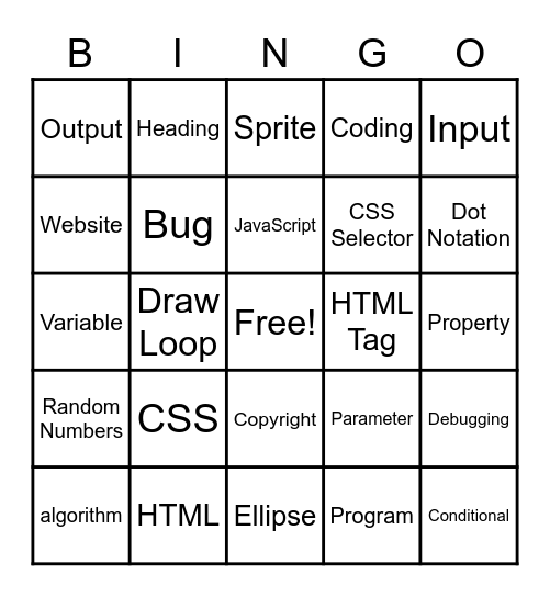 Computer Science Bingo Card