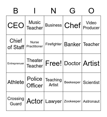 Career Day Bingo Card