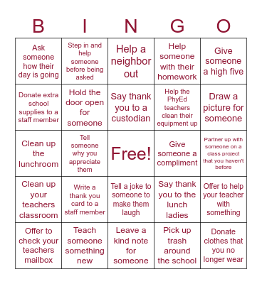 Proud Jr. Kindness Bingo Card
