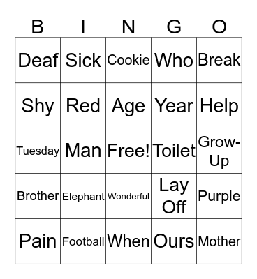 ASL 1 Bingo Card