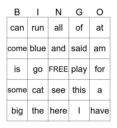 Sight Word Bingo!  Bingo Card