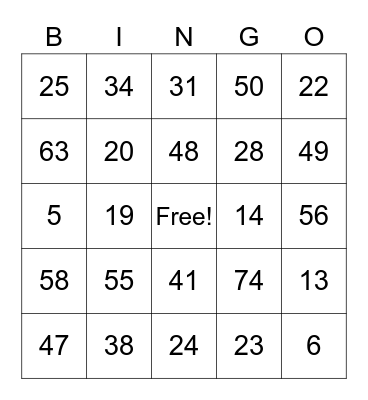 Holy Family Bingo Card