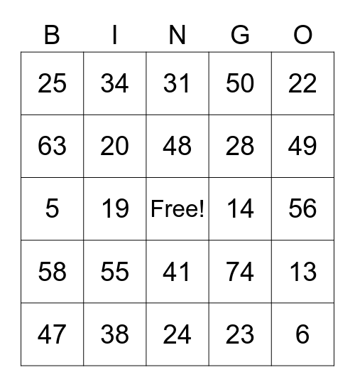 Holy Family Bingo Card