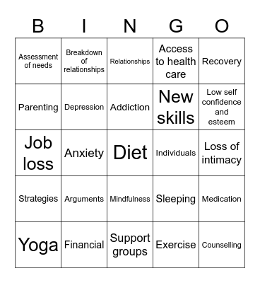 Mental Health Bingo Card