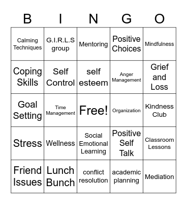 Happy National School Counseling Week Bingo Card