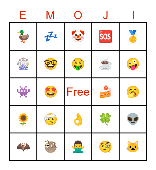 EMOJI Bingo Card